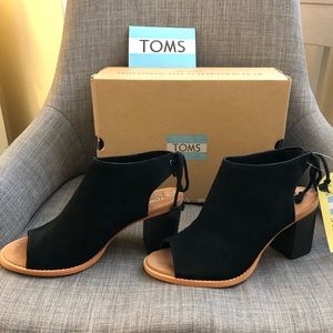 NWT - TOMS Black Suede Peep Toe Bootie